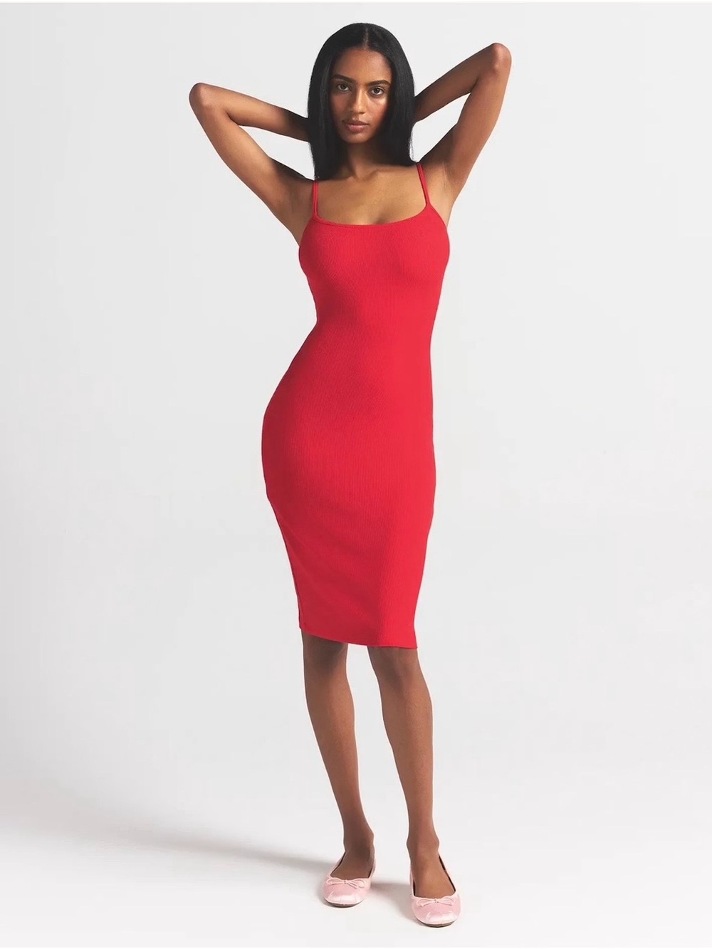 NWT SKIMS Soft Lounge Slip Midi Dress Cherry